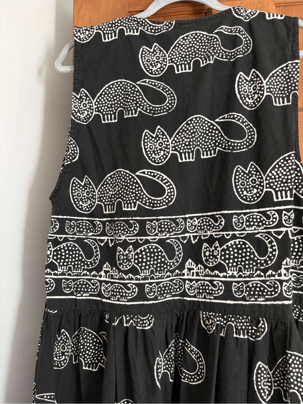 Vintage Large Novelty Cat Lady Print 100% Cotton Pullover Pinafore Sun Dress A16 - Picture 8 of 11